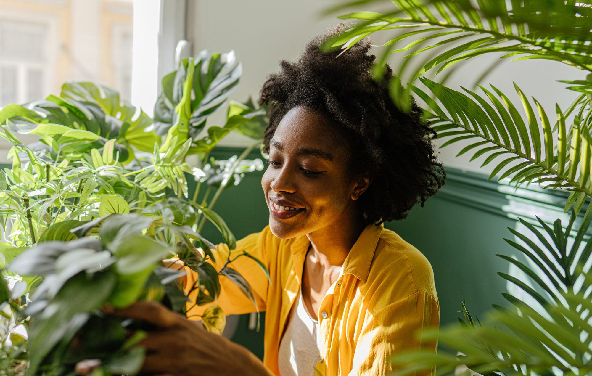 Happy Woman with Plants