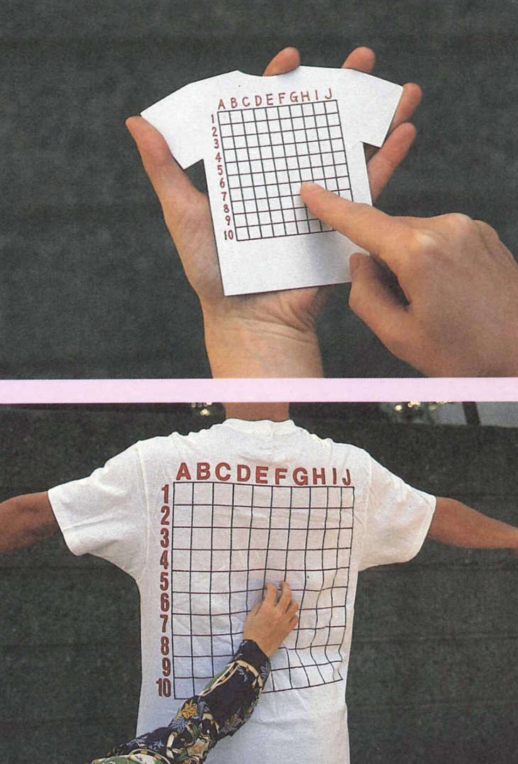 T-shirt with a large game grid on the back